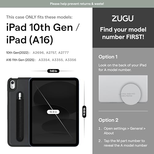 ZUGU Slim Magnetic Stand Case for 10.9-inch iPad 11th/10th Gen, Stealth Black
