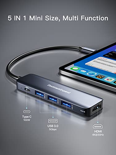 Dockteck 5-in-1 USB-C Hub with 4K HDMI & 100W PD for Mac & iPad