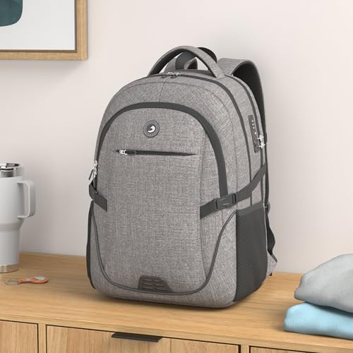 SHRRADOO Anti-Theft Laptop Backpack with USB Port for Men and Women, Fits 17 Inch Laptop, Black