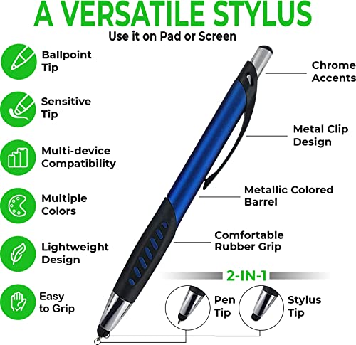 2 in 1 Capacitive Stylus & Ballpoint Pen, Comfort Grip for Touchscreen Devices (5 Pack)